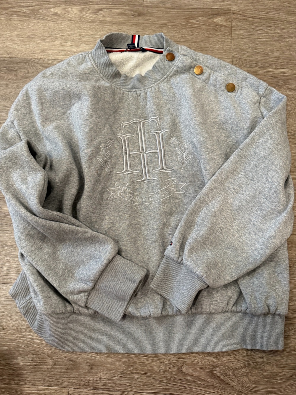 Tommy Hilfiger Light Gray Crewneck Sweatshirt with Shoulder Buttons